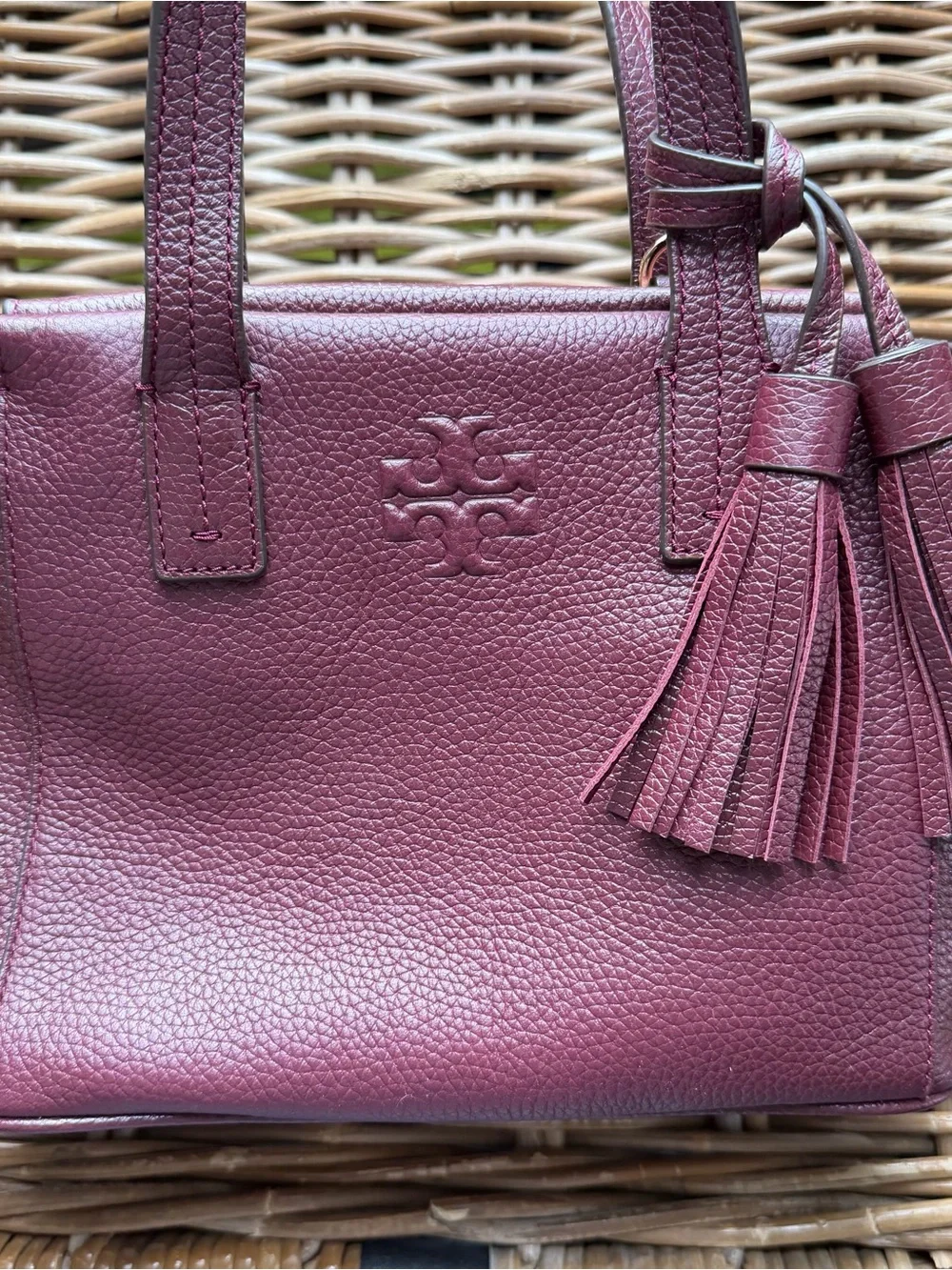 Tory Burch Leather Mini Thea Tote Satchel Bag Purple